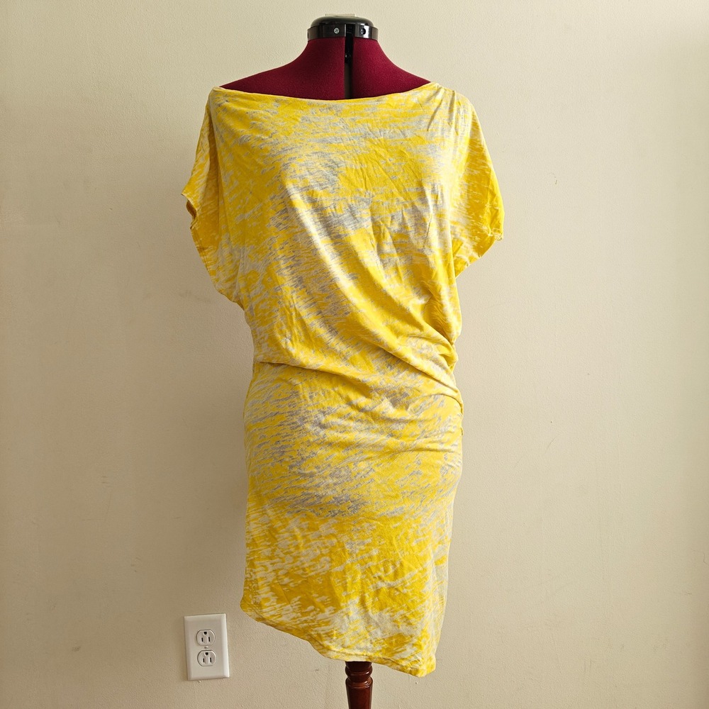 Hapi by Hapiru Yellow Asymmetrical Mini Dress Off the Shoulder Small NEW Y2K